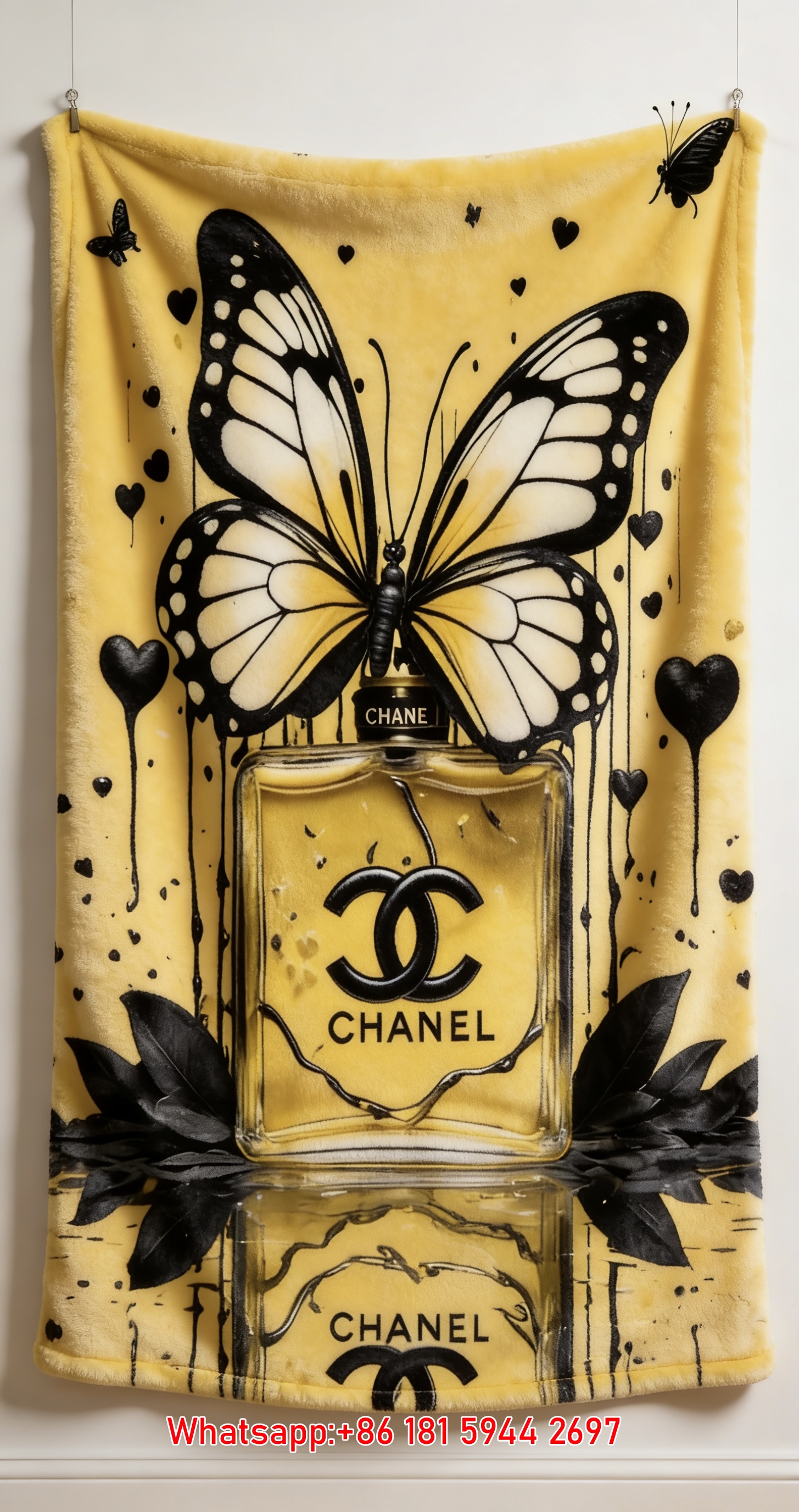 Chanel No 5 Perfume Butterfly Flannel Fleece Throw Blanket IMG_7234
